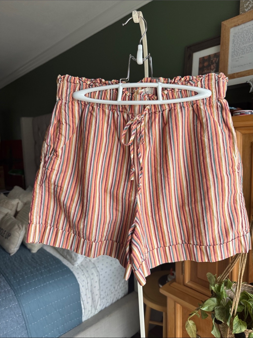 Madewell Pink and Cream Striped High-Waist Drawstring Shorts